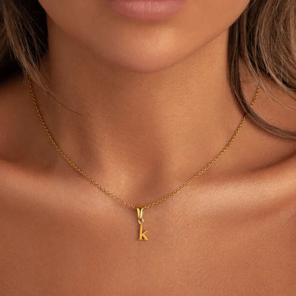 Minimalist 18k Gold Plated Initial Pendant Necklace