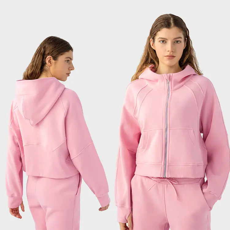Zip Up Plush High Collar Hoodie