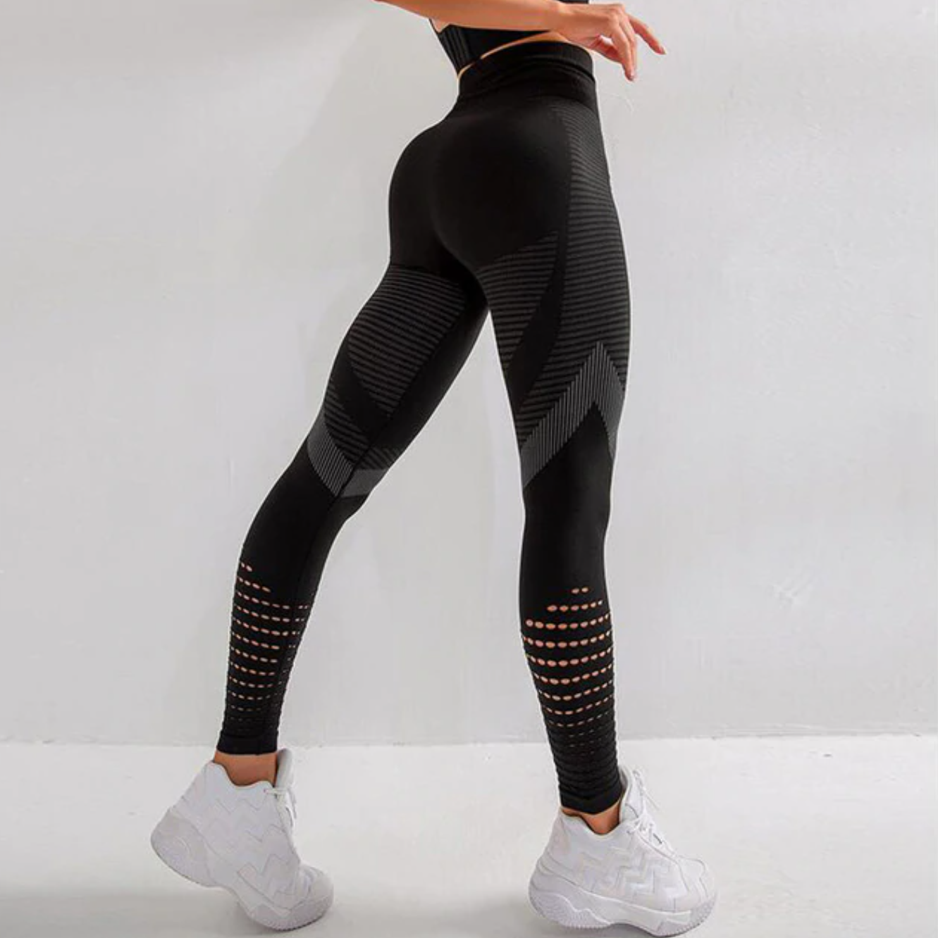 High Waist Ribbed Hollow Training Leggings