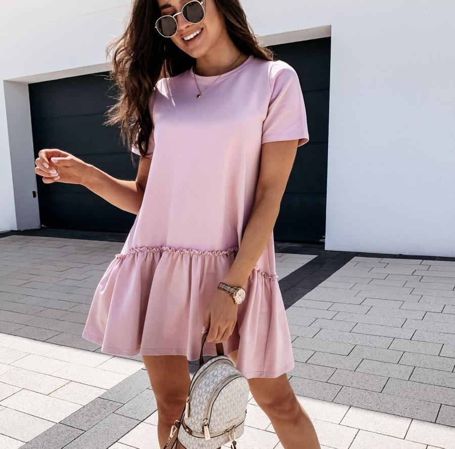 Loose Ruffle Crew Neck T-Shirt Dress