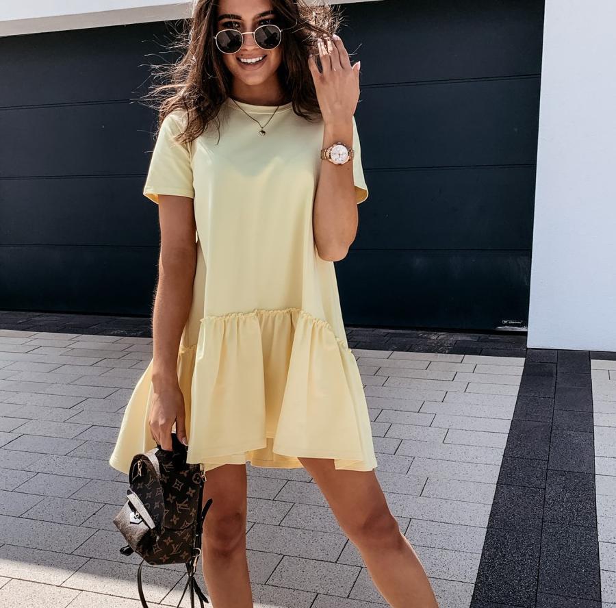 Loose Ruffle Crew Neck T-Shirt Dress