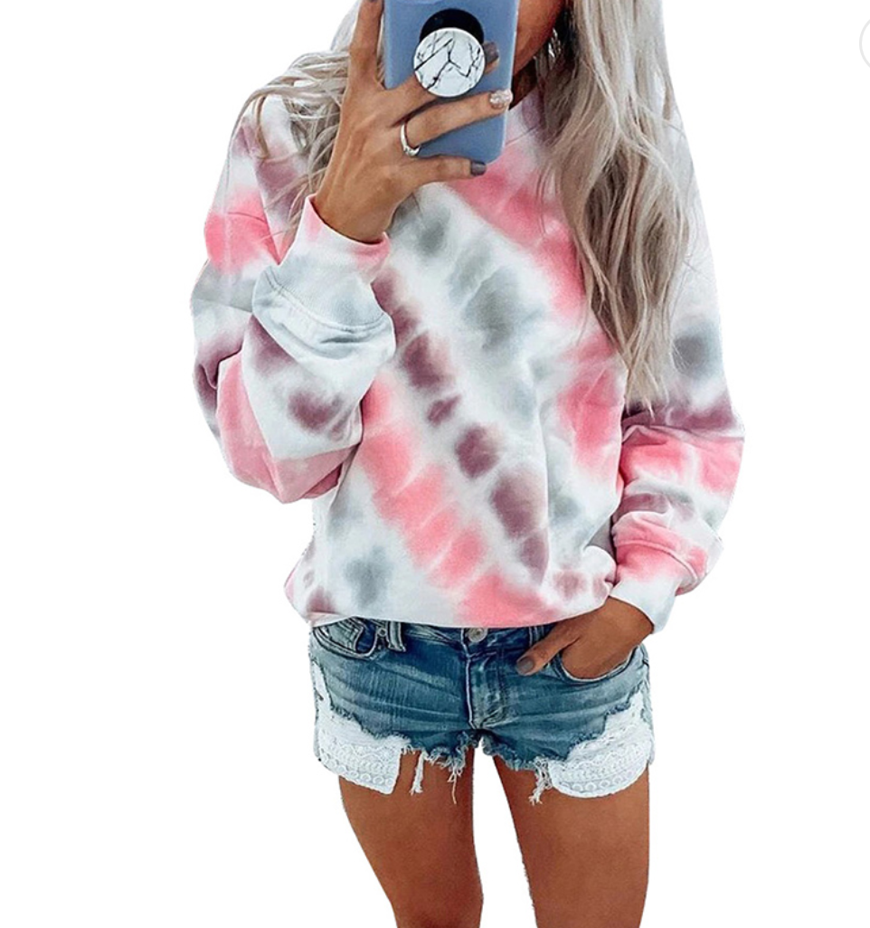 Tie Dye Print Colorblock Casual Sweatshirt
