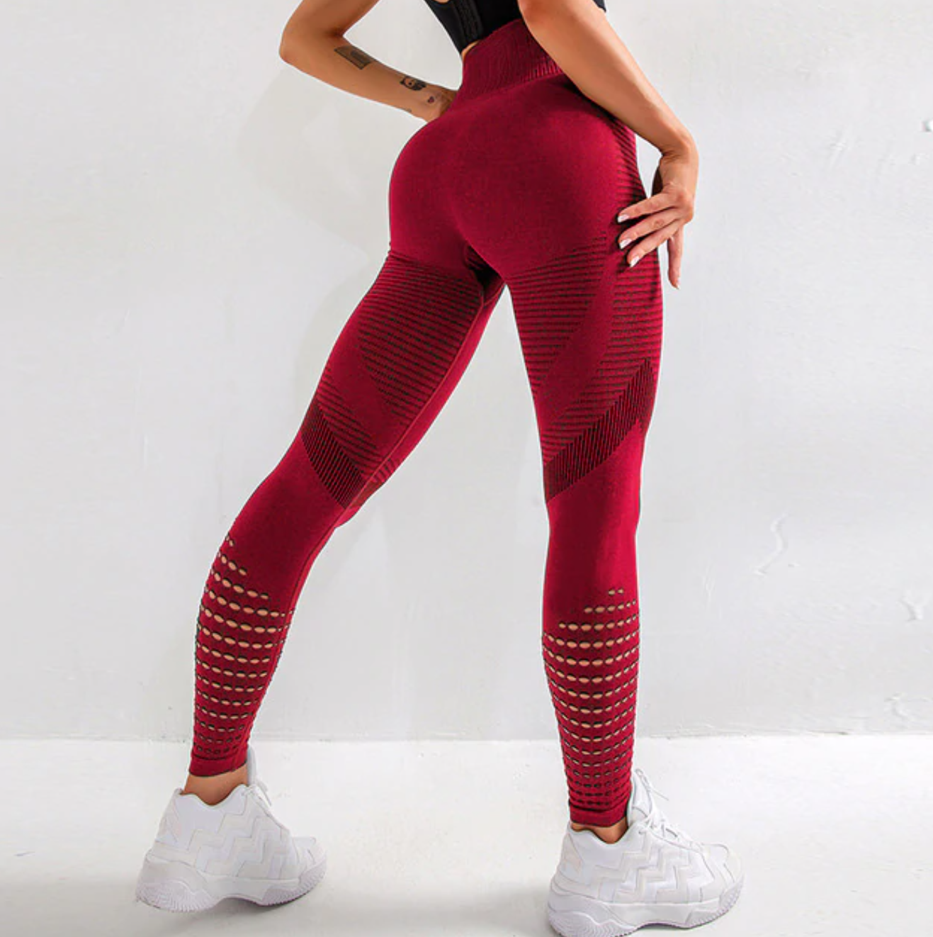 High Waist Ribbed Hollow Training Leggings