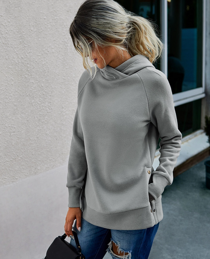 Basic Slim Sweatshirt Hoodie With Side Split