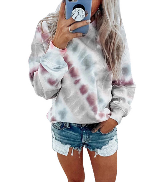 Tie Dye Print Colorblock Casual Sweatshirt