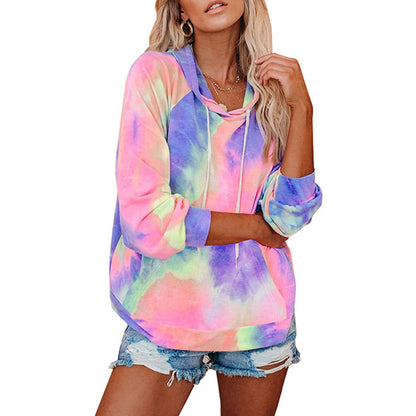 Tie Dye Print Pocket Hooded Sweatshirt