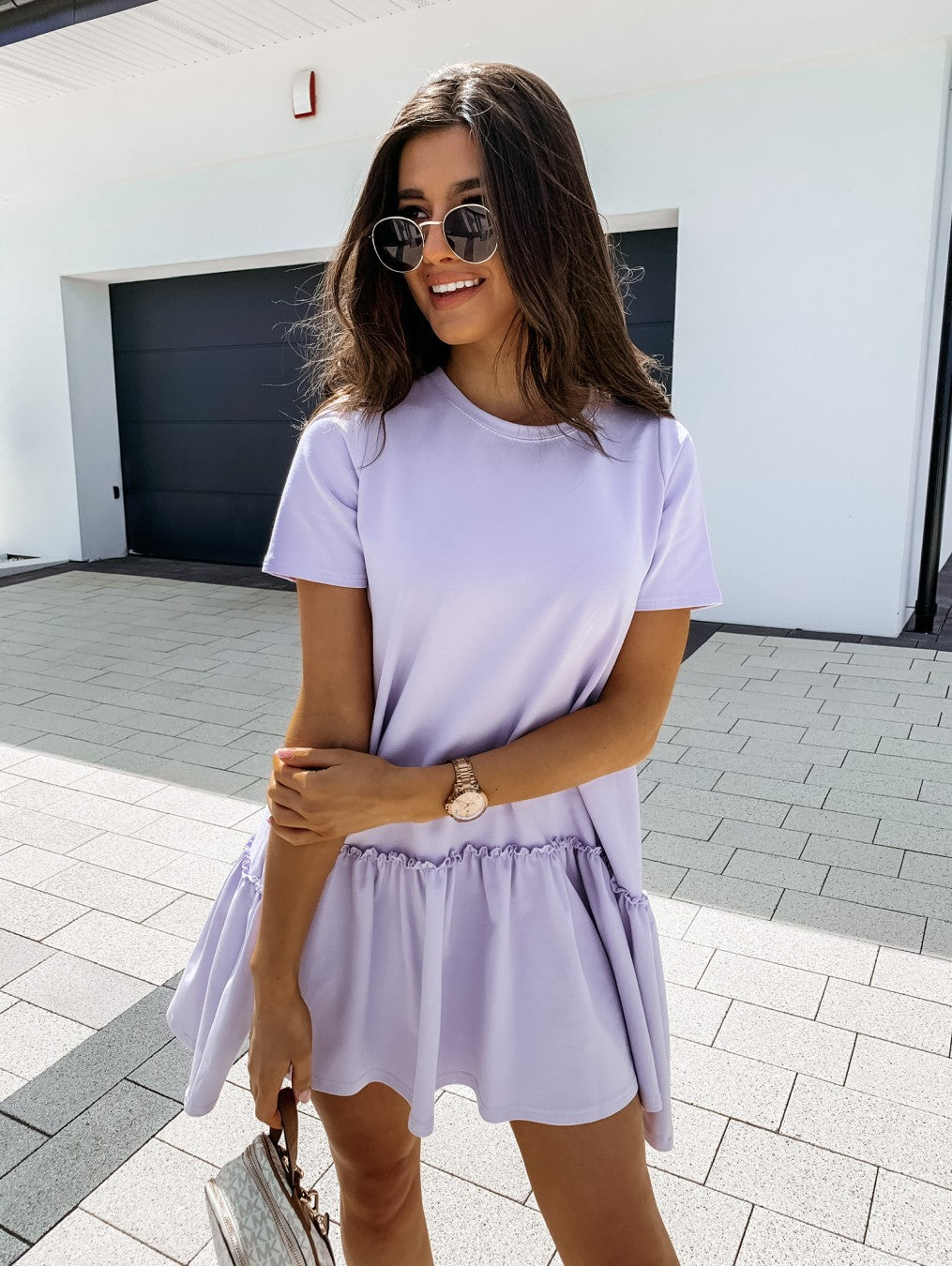 Loose Ruffle Crew Neck T-Shirt Dress