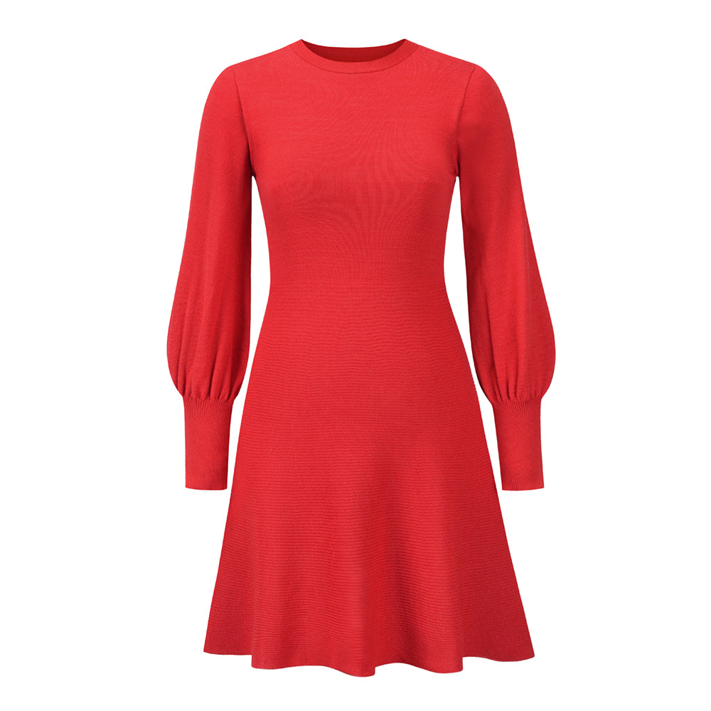 Flirty A-Line Sweater Dress with Lantern Sleeves