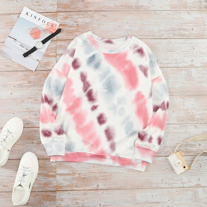 Tie Dye Print Colorblock Casual Sweatshirt